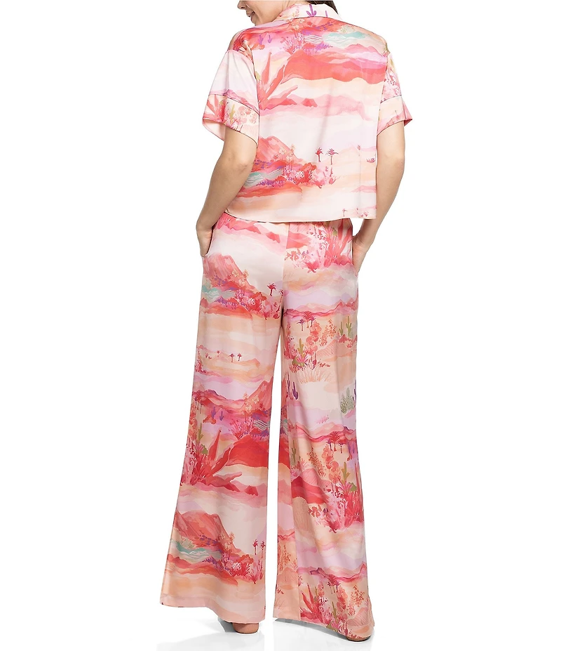 Midnight Bakery Desert Print Short Sleeve Notch Collar Satin Long Pajama Set
