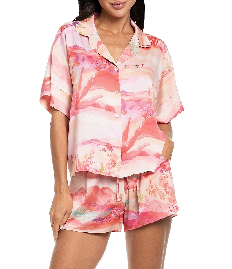 Midnight Bakery Desert Print Short Sleeve Notch Collar Satin Shorty Pajama Set