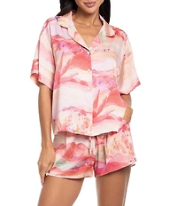 Midnight Bakery Desert Print Short Sleeve Notch Collar Satin Shorty Pajama Set