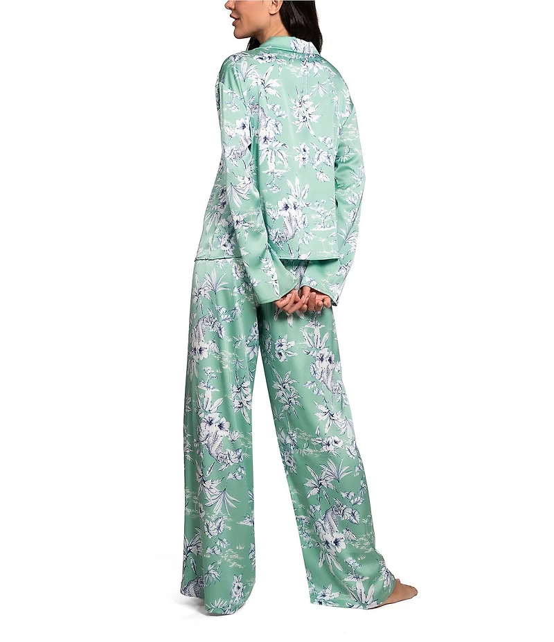 Midnight Bakery Floral Foliage Long Sleeve Notch Collar Long Satin Pajama Set