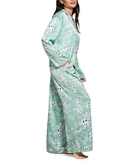 Midnight Bakery Floral Foliage Long Sleeve Notch Collar Long Satin Pajama Set