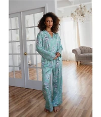 Midnight Bakery Floral Foliage Long Sleeve Notch Collar Long Satin Pajama Set