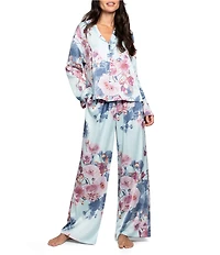 Midnight Bakery Floral Print Long Sleeve Notch Collar Long Satin Pajama Set