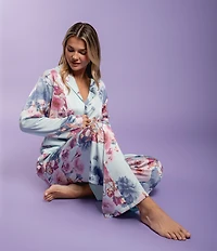 Midnight Bakery Floral Print Long Sleeve Notch Collar Long Satin Pajama Set
