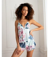 Midnight Bakery Floral Satin Sleeveless V-Neck Cami & Shorty Pajama Set