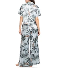 Midnight Bakery Jungle Cat Print Short Sleeve Notch Collar Satin Long Pajama Set