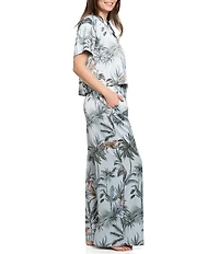 Midnight Bakery Jungle Cat Print Short Sleeve Notch Collar Satin Long Pajama Set