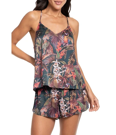Midnight Bakery Jungle Print Sleeveless V-Neck Satin Shorty Pajama Set