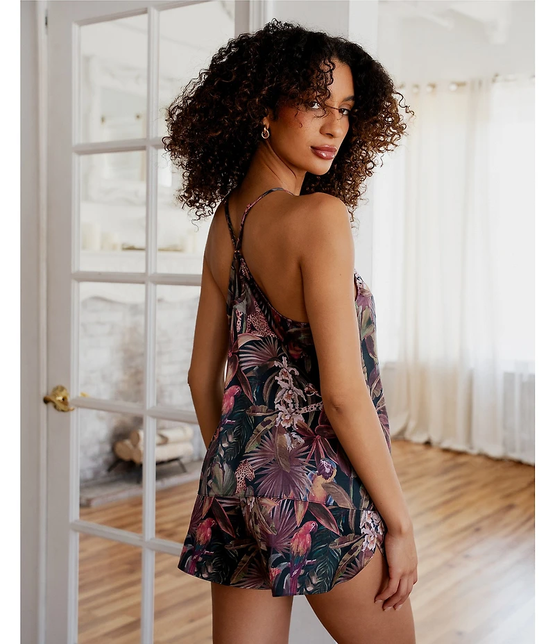 Midnight Bakery Jungle Print Sleeveless V-Neck Satin Shorty Pajama Set