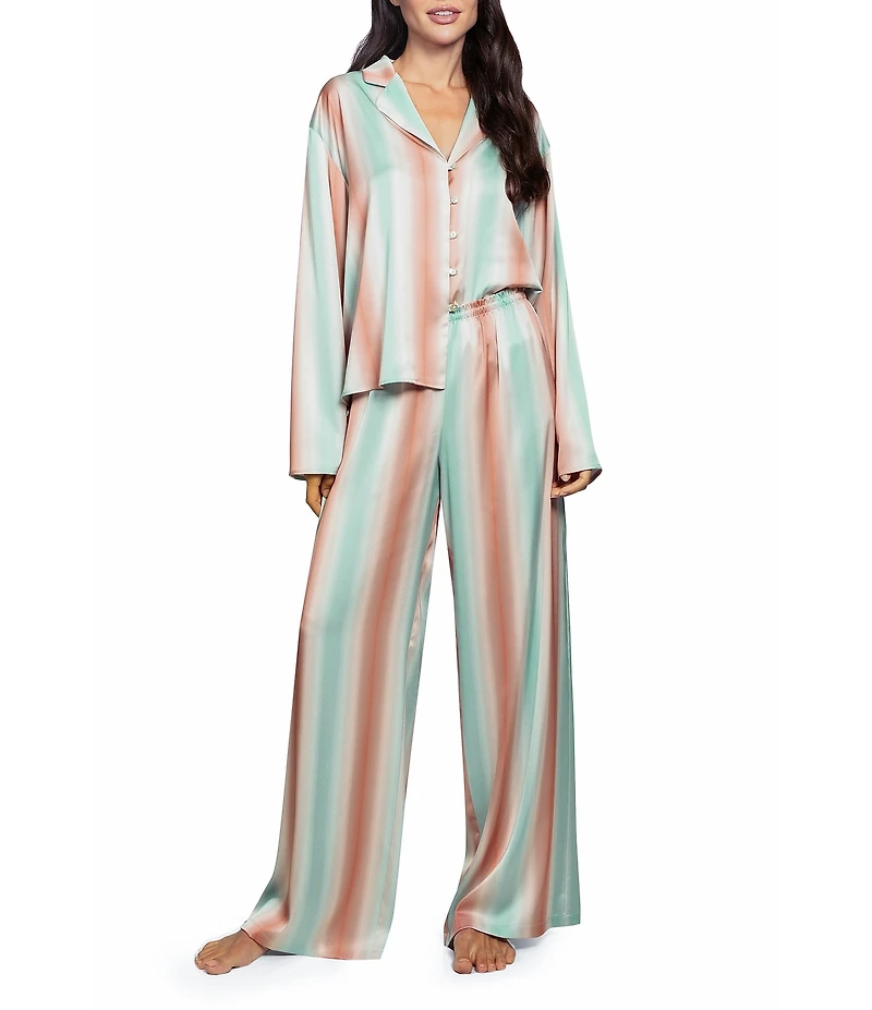 Midnight Bakery Long Sleeve Notch Collar Satin Striped Long Pajama Set