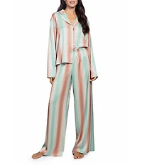 Midnight Bakery Long Sleeve Notch Collar Satin Striped Long Pajama Set