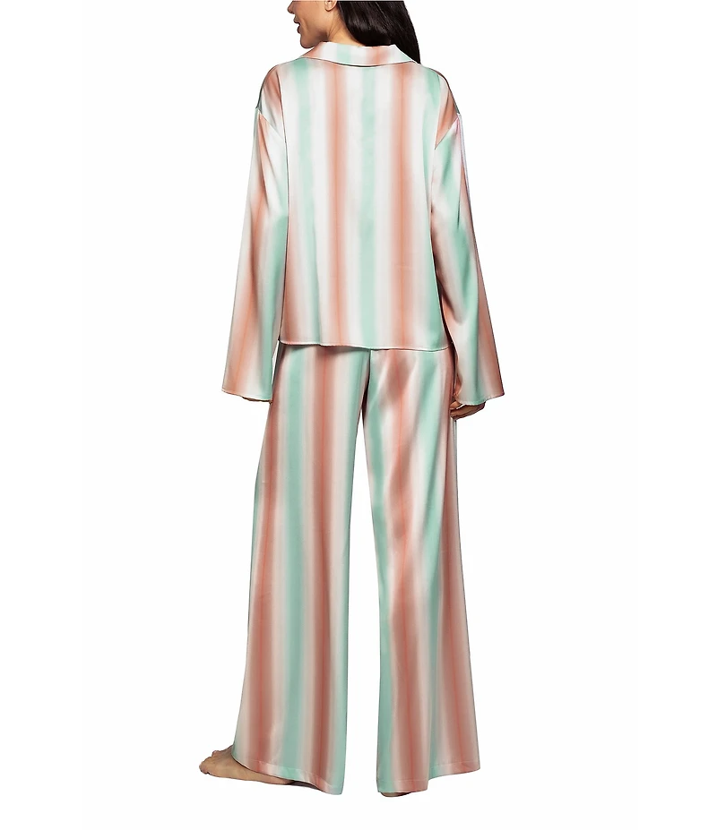 Midnight Bakery Long Sleeve Notch Collar Satin Striped Long Pajama Set