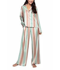 Midnight Bakery Long Sleeve Notch Collar Satin Striped Long Pajama Set