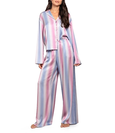 Midnight Bakery Long Sleeve Notch Collar Satin Striped Long Pajama Set