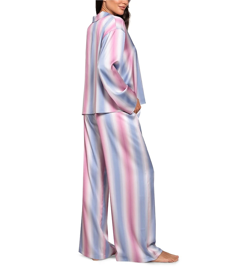 Midnight Bakery Long Sleeve Notch Collar Satin Striped Long Pajama Set