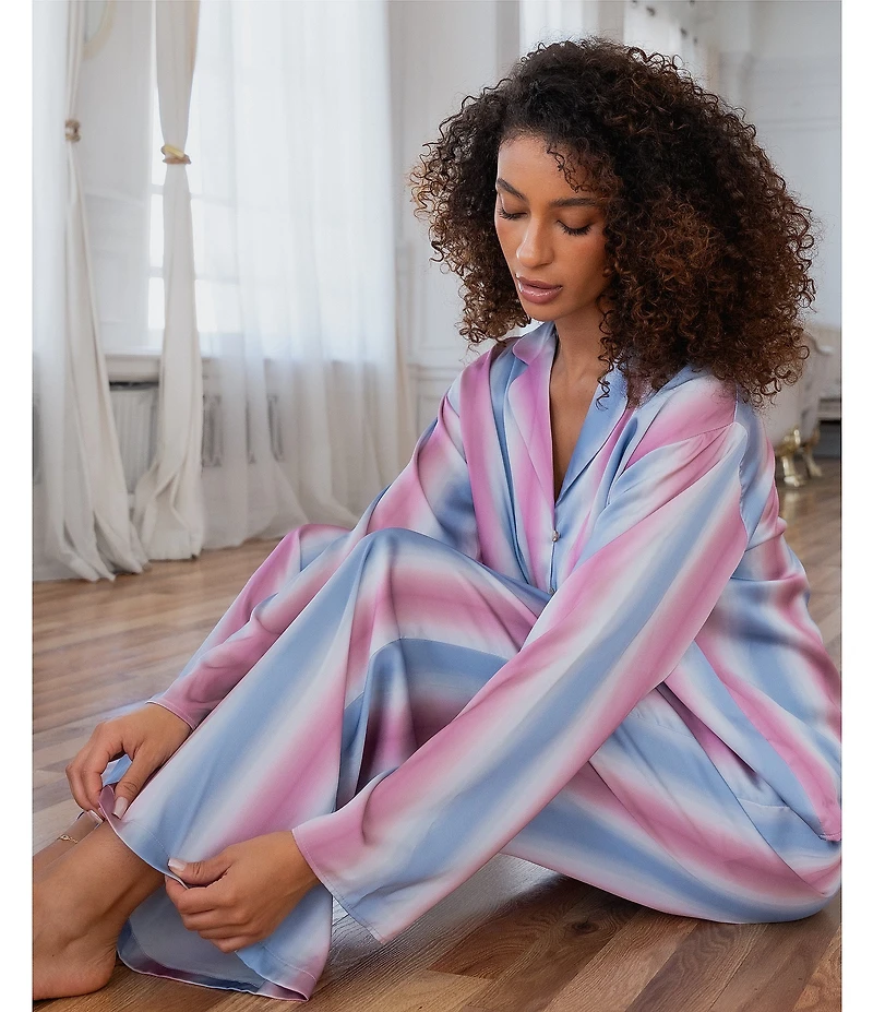 Midnight Bakery Long Sleeve Notch Collar Satin Striped Long Pajama Set