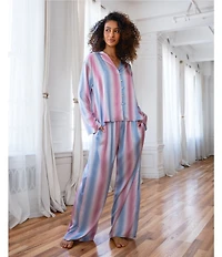Midnight Bakery Long Sleeve Notch Collar Satin Striped Long Pajama Set