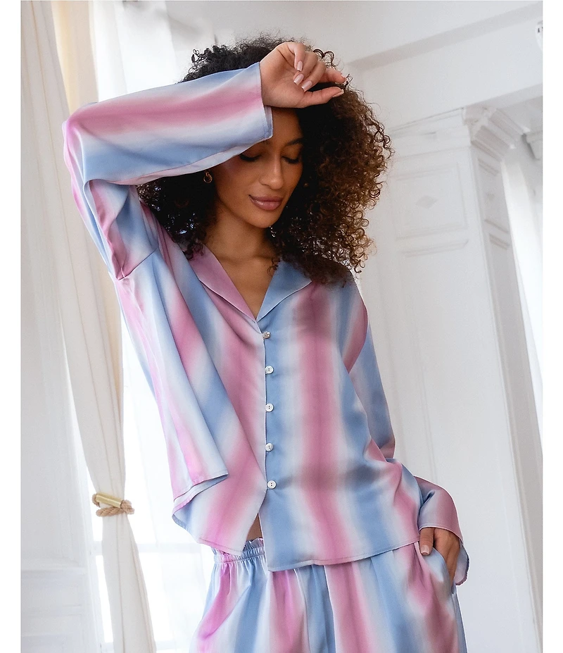 Midnight Bakery Long Sleeve Notch Collar Satin Striped Long Pajama Set