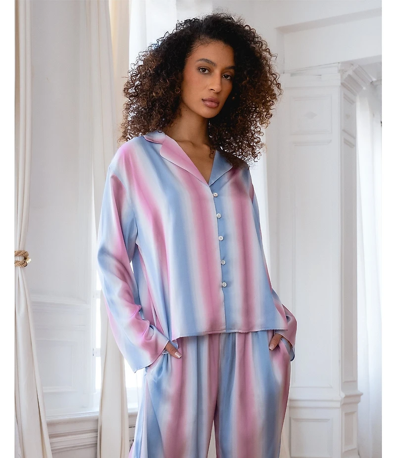 Midnight Bakery Long Sleeve Notch Collar Satin Striped Long Pajama Set