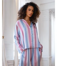 Midnight Bakery Long Sleeve Notch Collar Satin Striped Long Pajama Set