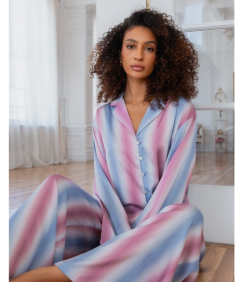 Midnight Bakery Long Sleeve Notch Collar Satin Striped Long Pajama Set