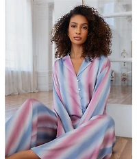 Midnight Bakery Long Sleeve Notch Collar Satin Striped Long Pajama Set