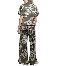 Midnight Bakery Paisley Print Satin Short Sleeve Boxy Fit Notch Collar Wide Leg Long Pajama Set
