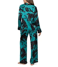 Midnight Bakery Panther Print Long Sleeve Notch Collar Satin Long Pajama Set