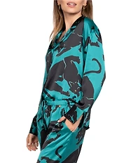 Midnight Bakery Panther Print Long Sleeve Notch Collar Satin Long Pajama Set