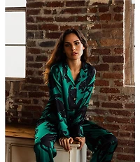 Midnight Bakery Panther Print Long Sleeve Notch Collar Satin Long Pajama Set