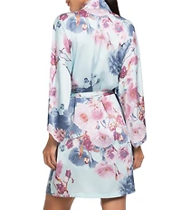 Midnight Bakery Satin Floral 3/4 Sleeve Coordinating Short Robe