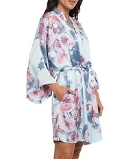Midnight Bakery Satin Floral 3/4 Sleeve Coordinating Short Robe