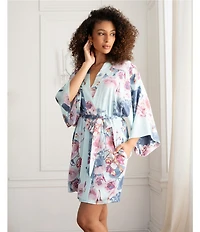 Midnight Bakery Satin Floral 3/4 Sleeve Coordinating Short Robe