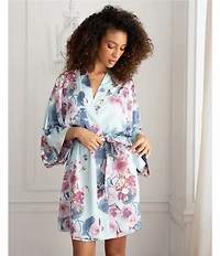 Midnight Bakery Satin Floral 3/4 Sleeve Coordinating Short Robe