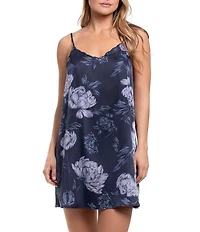 Midnight Bakery Satin Floral Print Sleeveless V-Neck Chemise