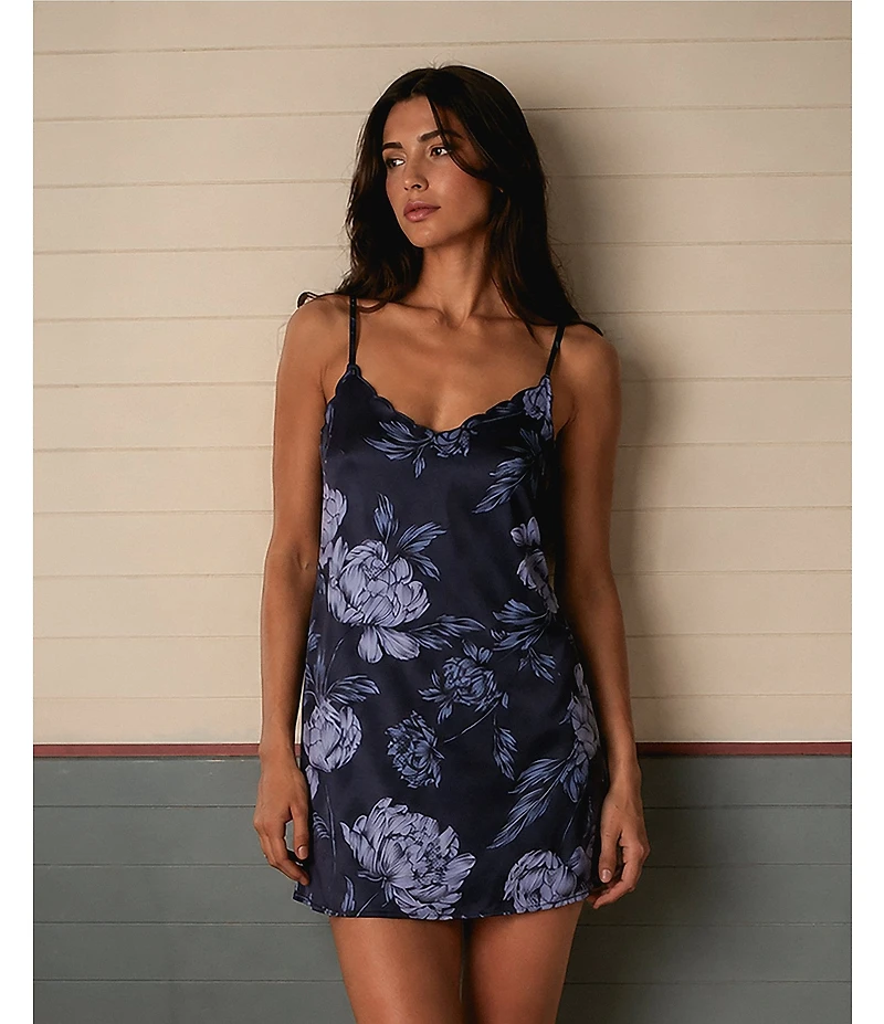 Midnight Bakery Satin Floral Print Sleeveless V-Neck Chemise