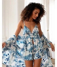 Midnight Bakery Satin Sleeveless V-Neck Floral Toile Cami & Shorty Pajama Set