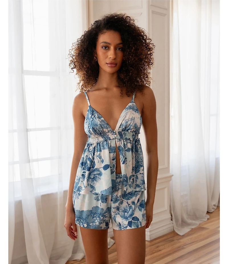 Midnight Bakery Satin Sleeveless V-Neck Floral Toile Cami & Shorty Pajama Set