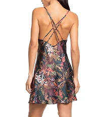 Midnight Bakery Satin Sleeveless V-Neck Jungle Print Coordinating Chemise