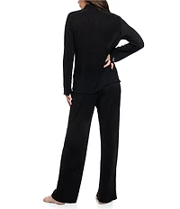 Midnight Bakery Solid Lightweight Plisse Long Sleeve Notch Collar Long Pajama Set