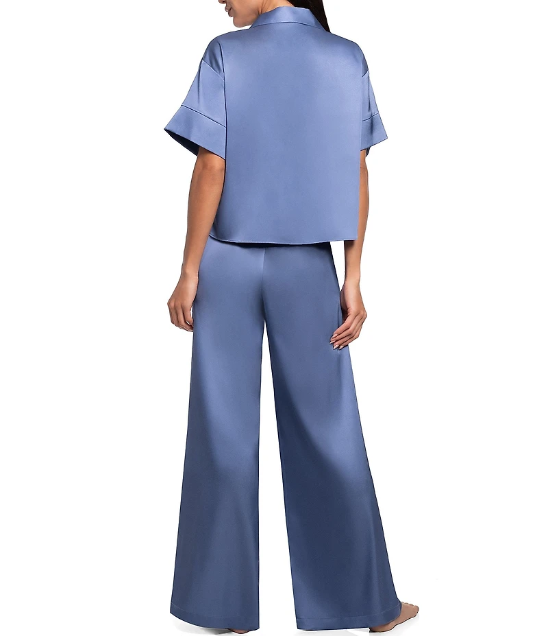 Midnight Bakery Solid Short Sleeve Notch Collar Satin Long Pajama Set