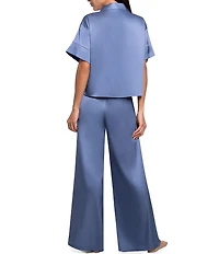 Midnight Bakery Solid Short Sleeve Notch Collar Satin Long Pajama Set