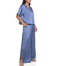 Midnight Bakery Solid Short Sleeve Notch Collar Satin Long Pajama Set