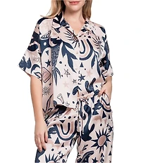Midnight Bakery Southwestern Print Short Sleeve Notch Collar Satin Pajama Set