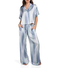 Midnight Bakery Striped Short Sleeve Notch Collar Satin Shirt & Wide-Leg Pant Pajama Set