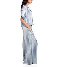 Midnight Bakery Striped Short Sleeve Notch Collar Satin Shirt & Wide-Leg Pant Pajama Set