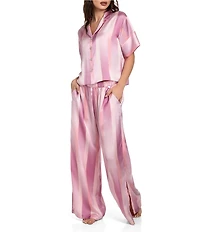Midnight Bakery Striped Short Sleeve Notch Collar Satin Shirt & Wide-Leg Pant Pajama Set
