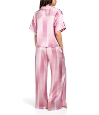 Midnight Bakery Striped Short Sleeve Notch Collar Satin Shirt & Wide-Leg Pant Pajama Set