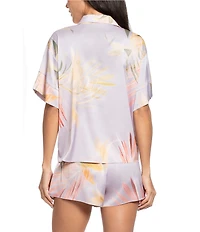 Midnight Bakery Tropical Print Short Sleeve Notch Collar Satin Shorty Pajama Set