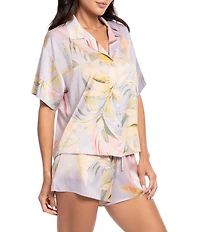 Midnight Bakery Tropical Print Short Sleeve Notch Collar Satin Shorty Pajama Set